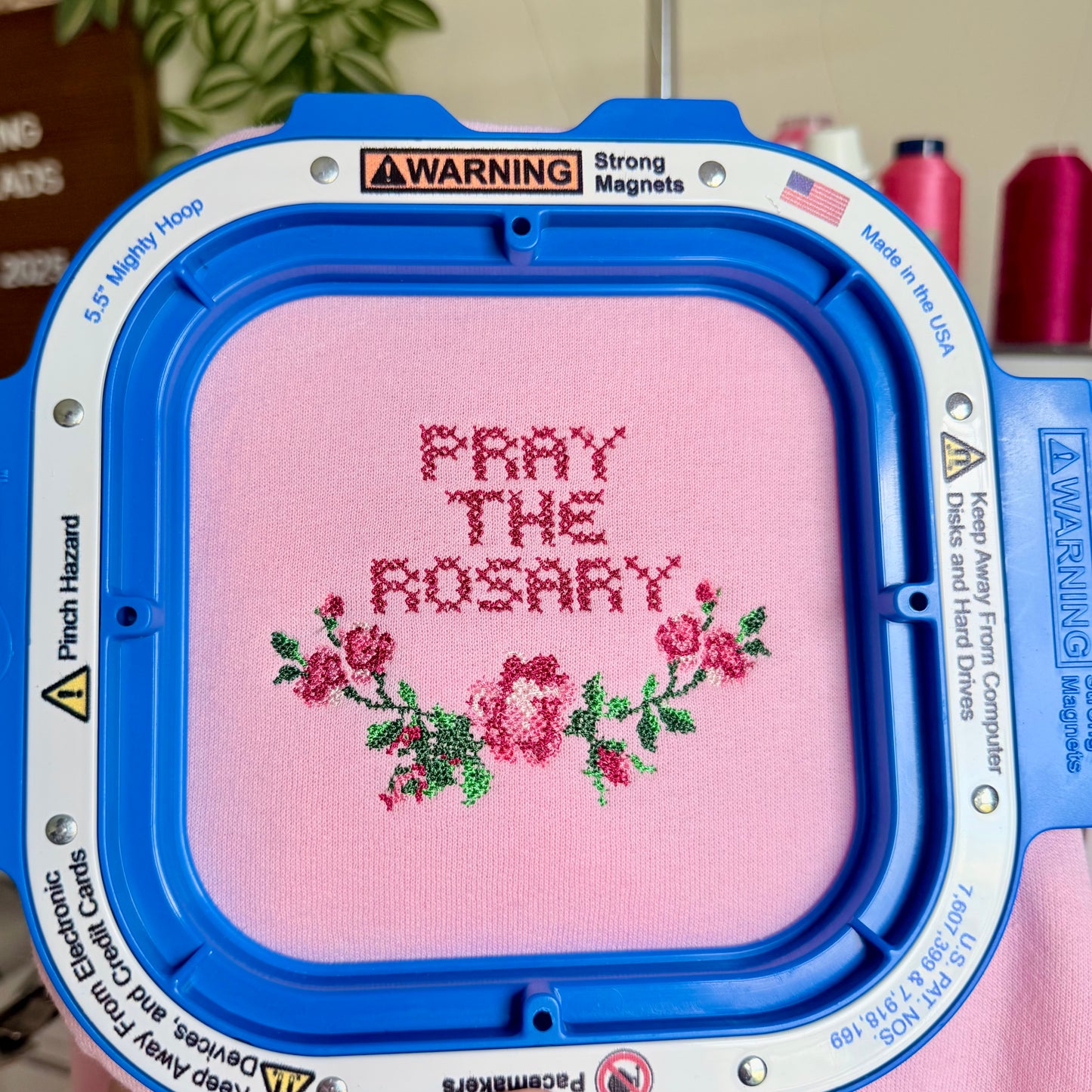 Pray the Rosary Cross Stitch Embroidered Sweatshirt